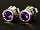 Handmade silver round earrings with amethyst gemstone