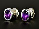 Handmade silver stud earrings with  amethyst gemstones